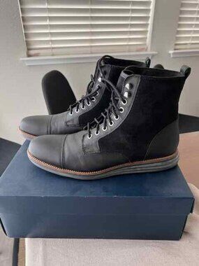 Cole Haan - Men's Original Grand Lace Up Cap Toe Boots - Black Size 11